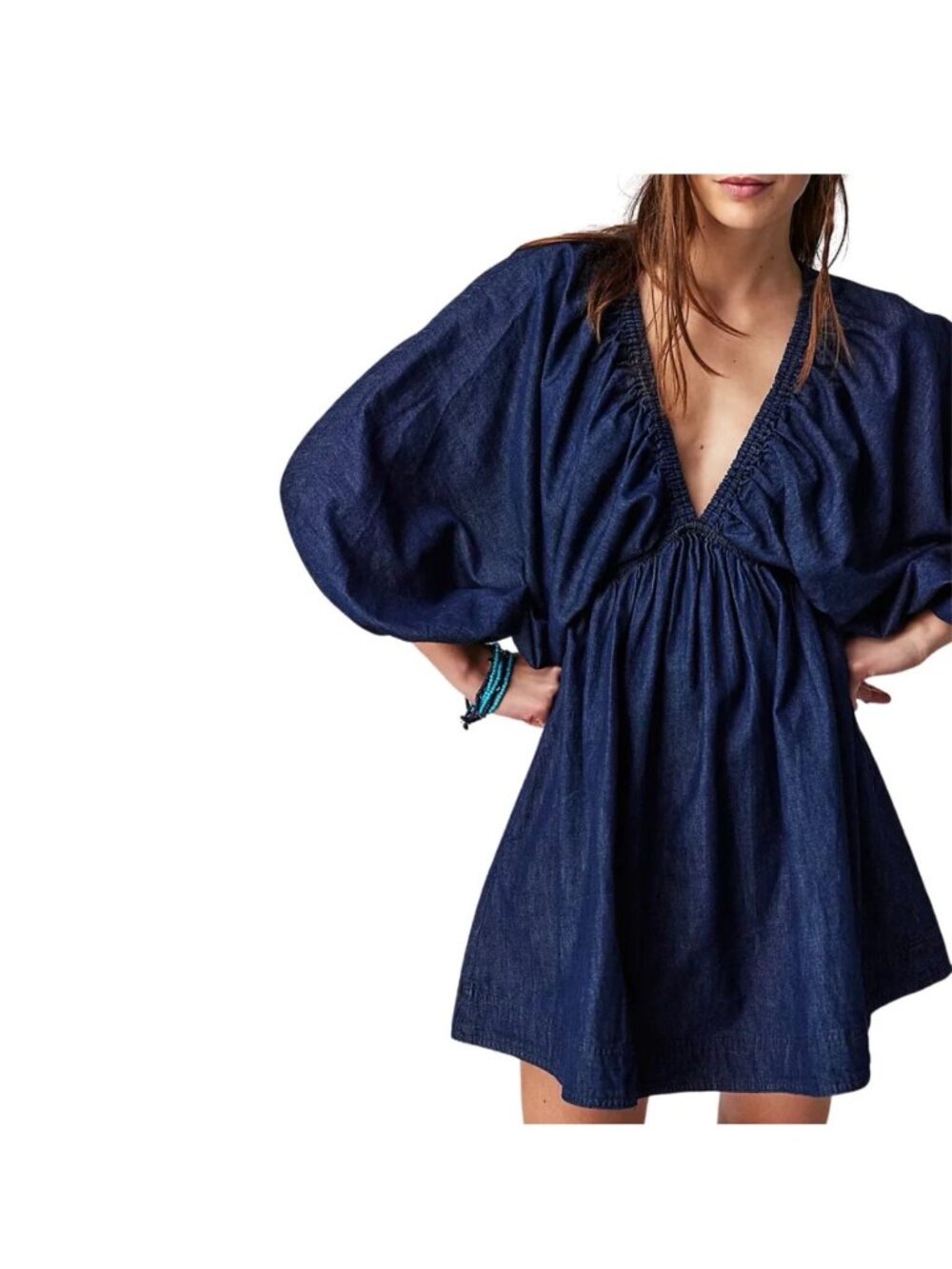 Free people PORTIA DENIM MINI DRESS IN INDIGO RINSE sz small